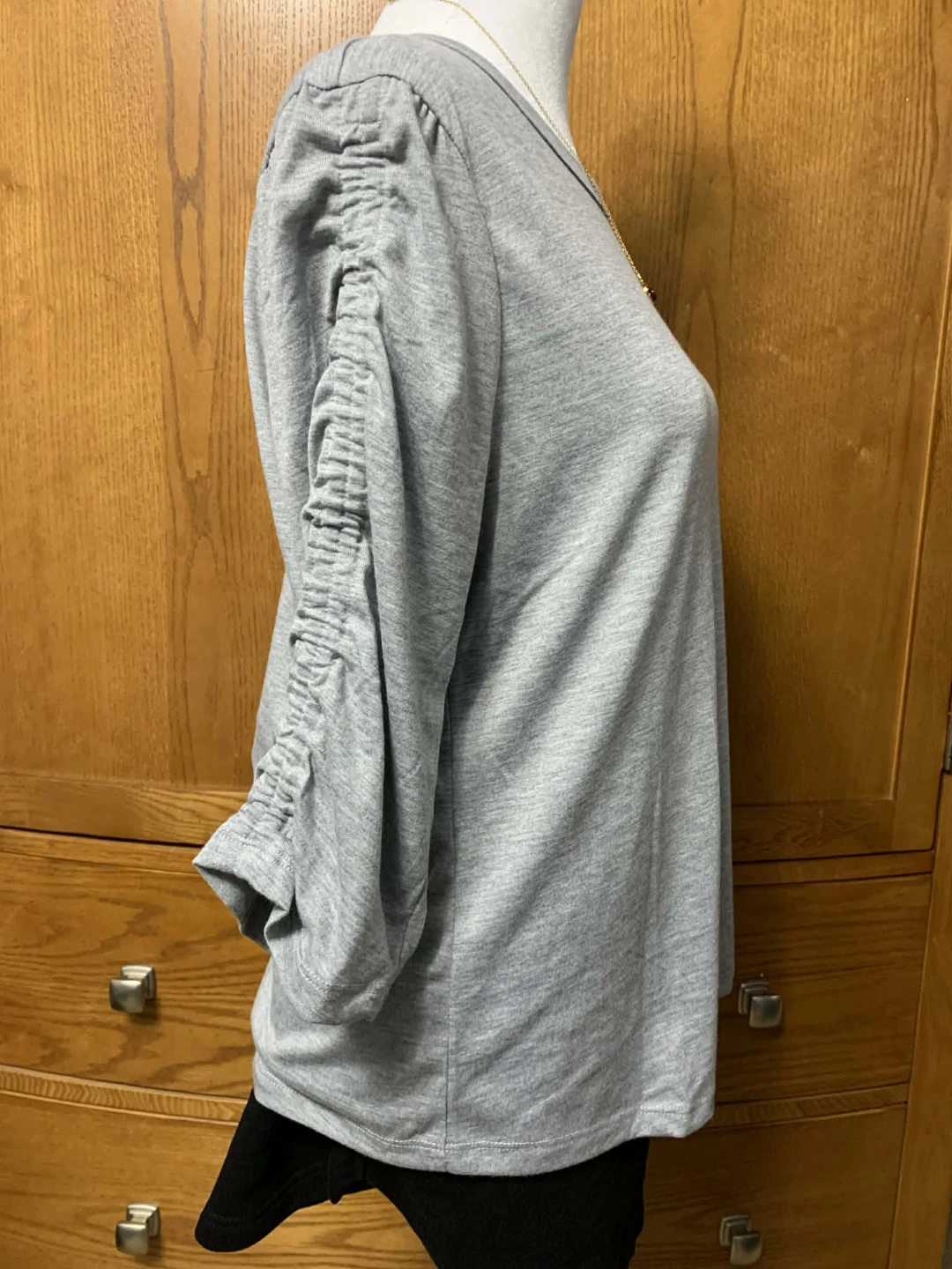 Joe Fresh Grey Ruched Sleeve Top Size L - photo 2