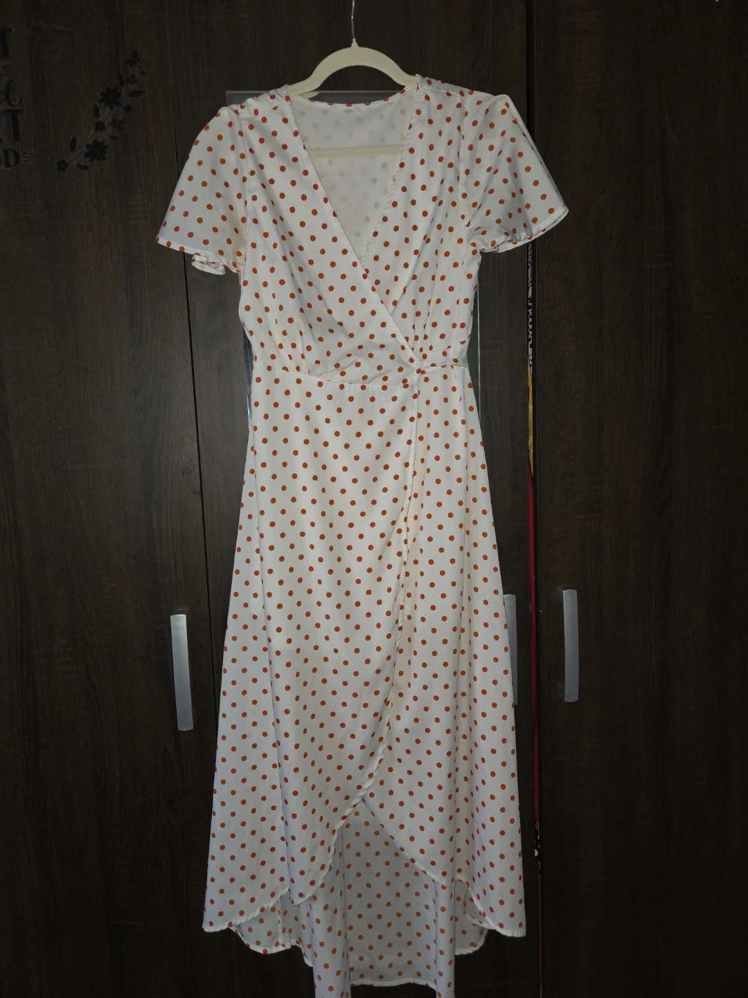 White polka dot midi wrap dress