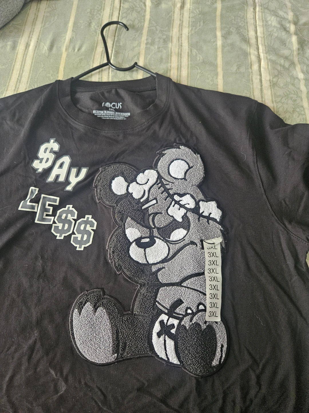Focus "Say Less" Bear Graphic T-Shirt - Black, 3XL - photo 3