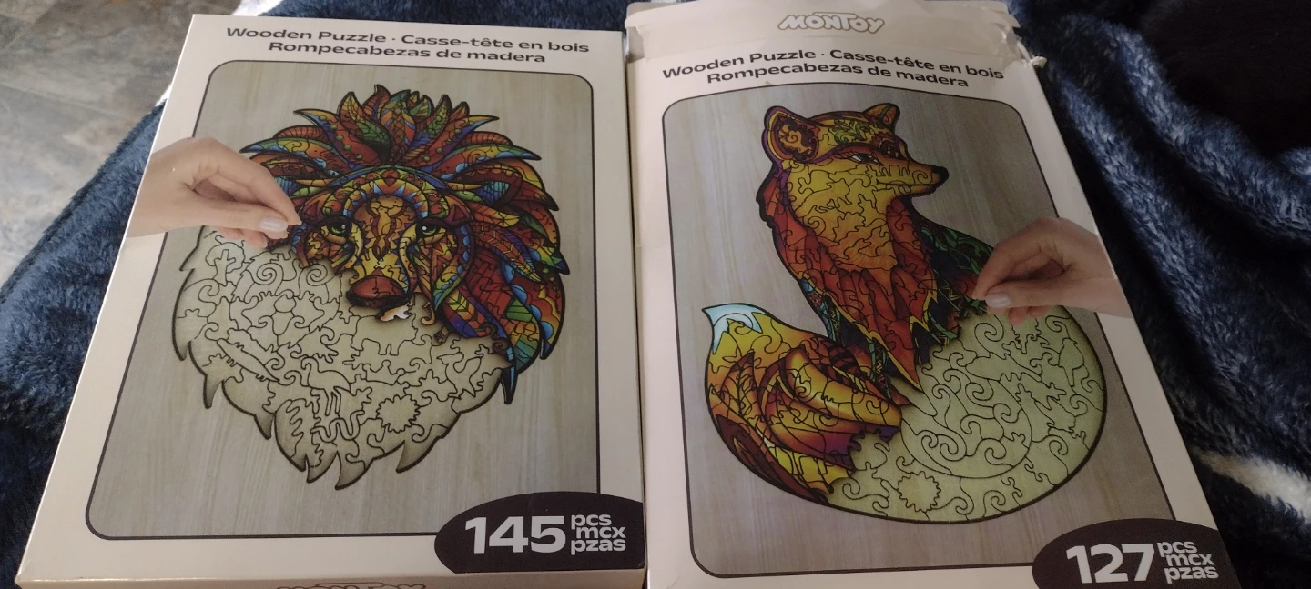 MONTOY Wooden Puzzles - Lion (145 pcs) & Fox (127 pcs)