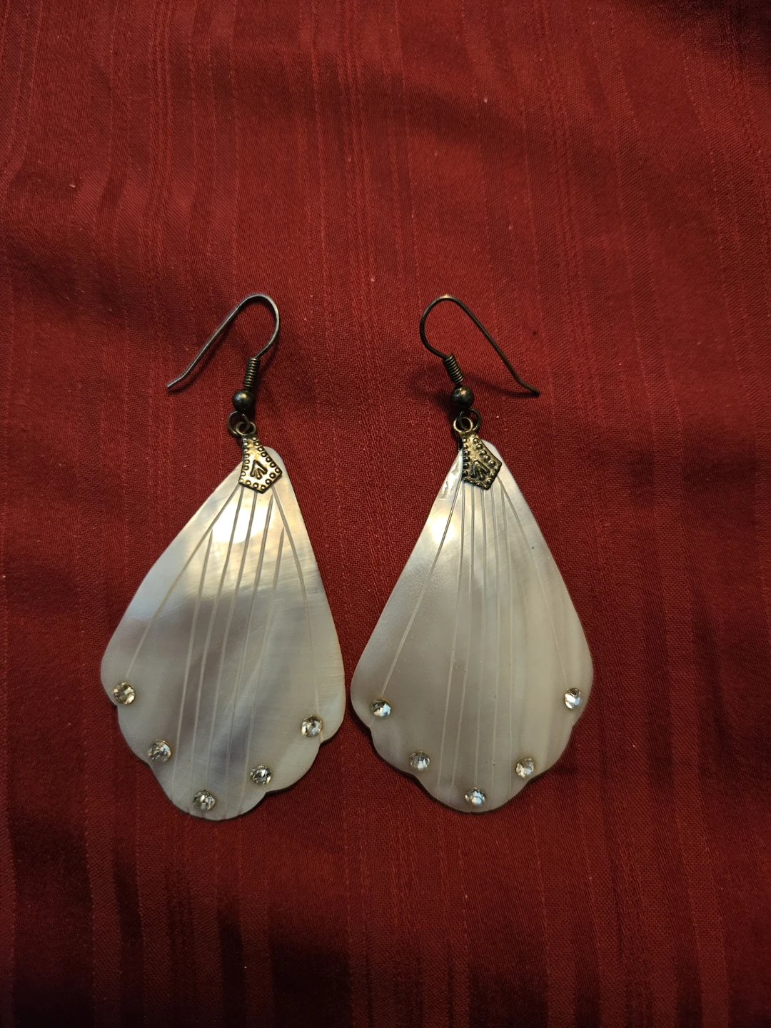 White Shell Fan Earrings with Rhinestones