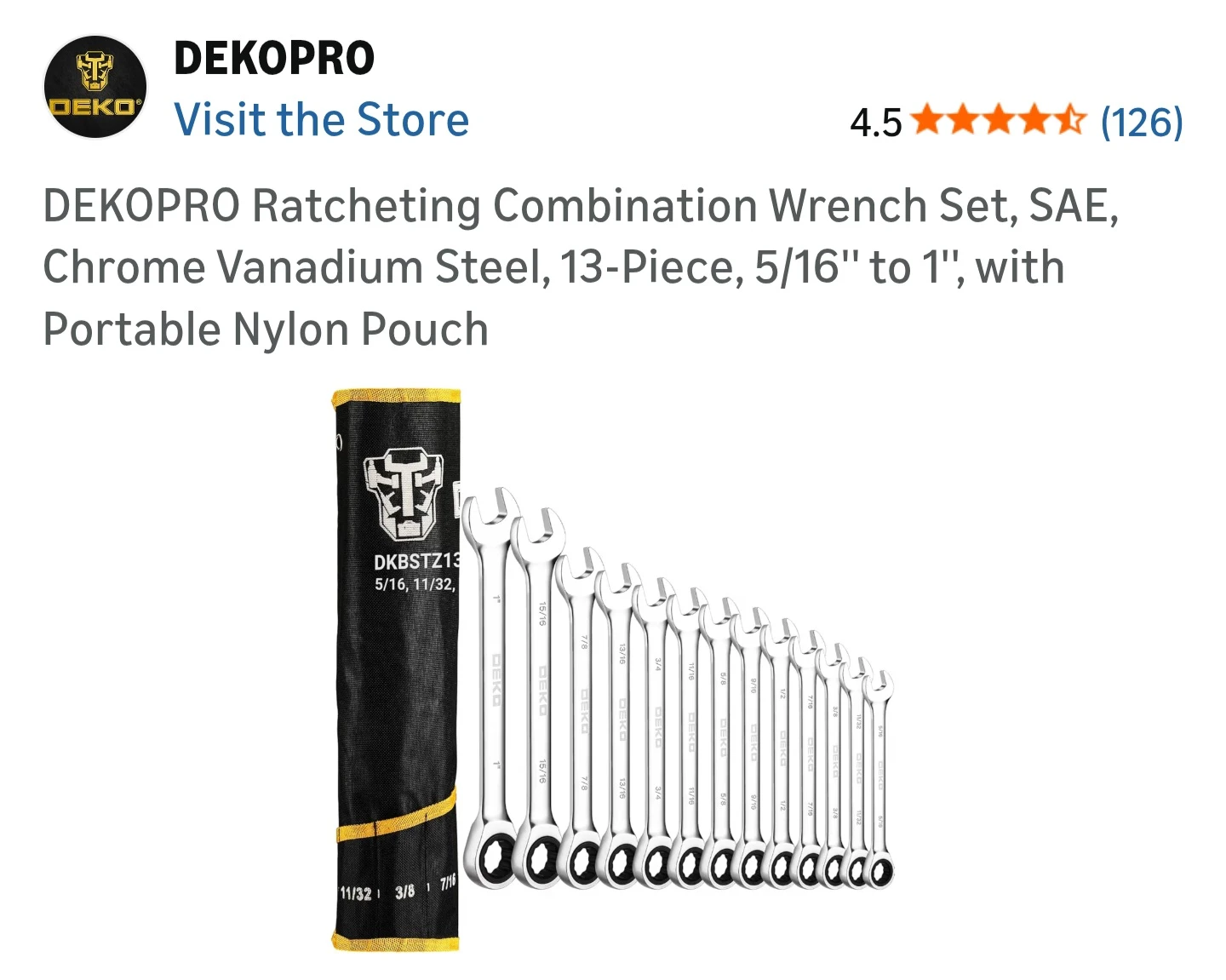 DEKO Ratcheting Combination Wrench Set - 13 Piece SAE