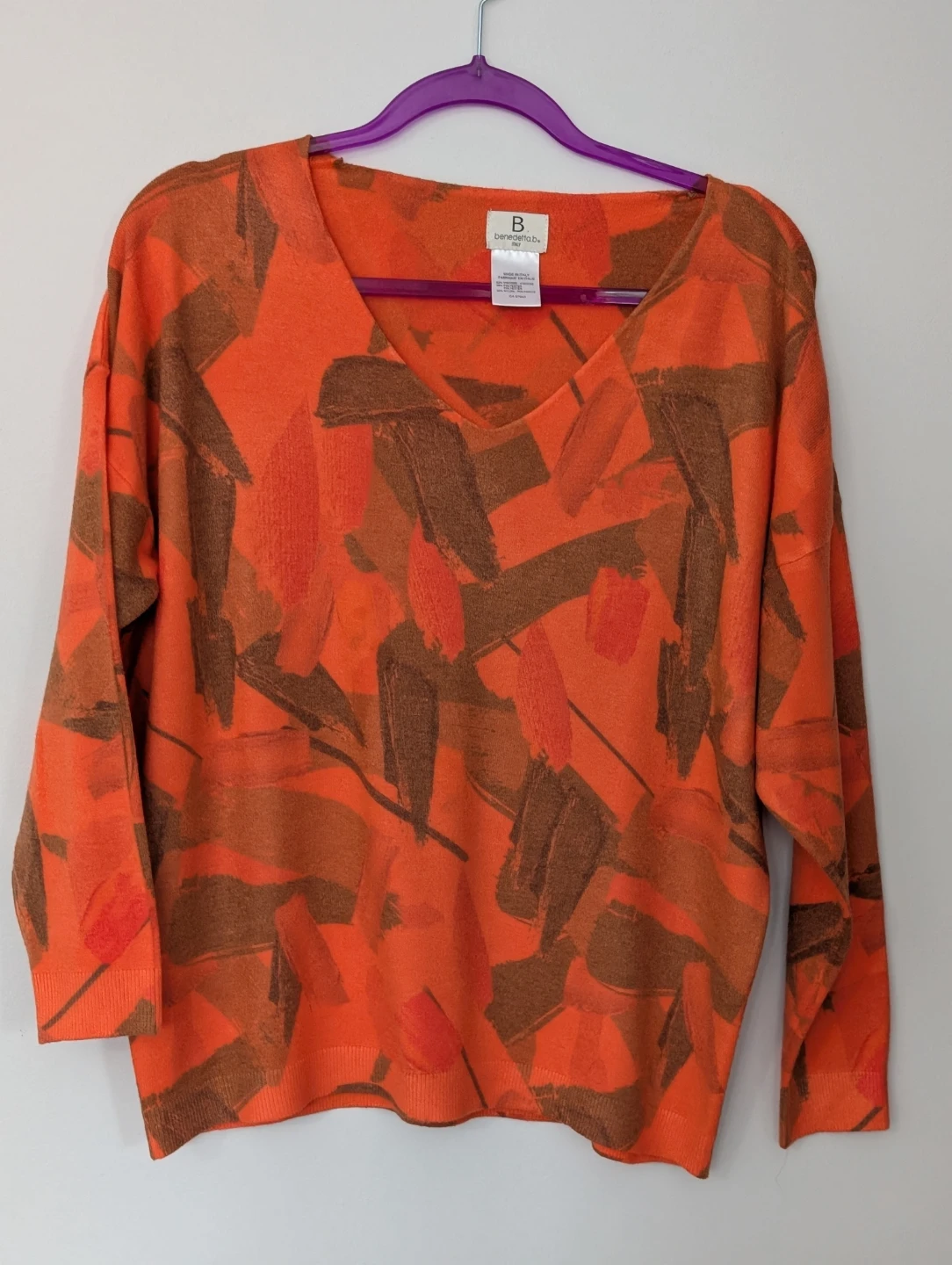 Benedetta.b Italy Orange Brown Abstract Print V-Neck Sweater. SW - photo 2