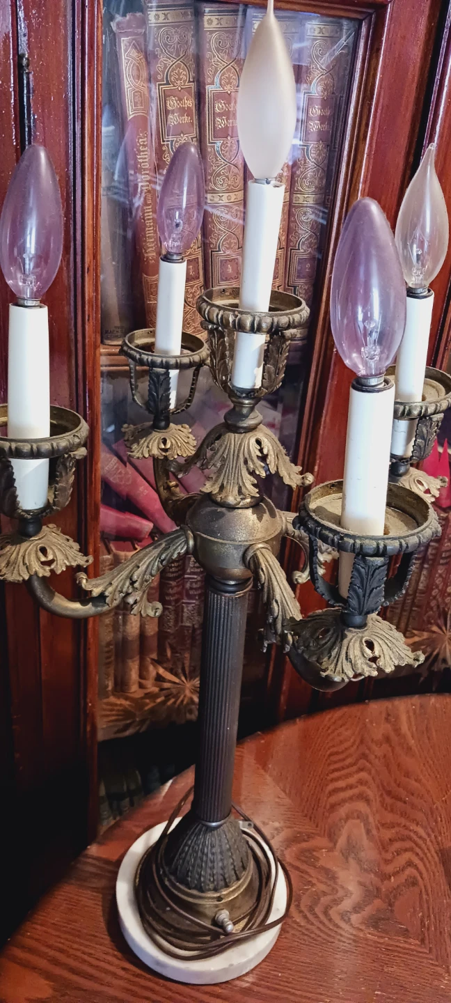 Antique 1890s Bronze Neoclassical 5- Lights Candelabra. Works!! - photo 4