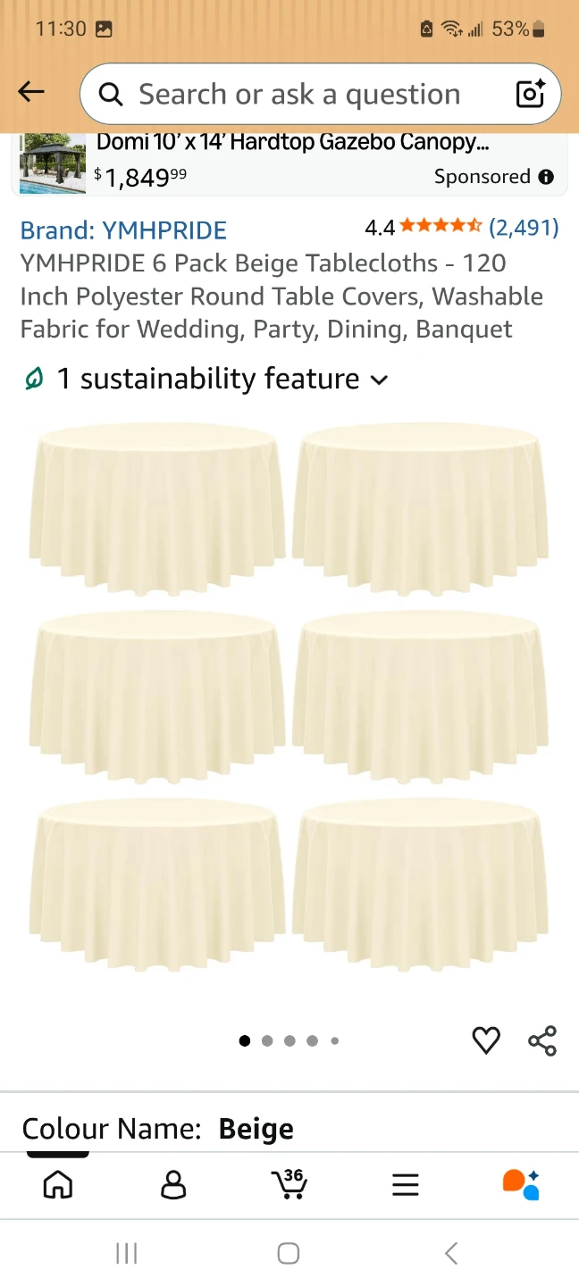 YMHPPRIDE 6 Pack Beige Tablecloths - 120 Inch Round Polyester