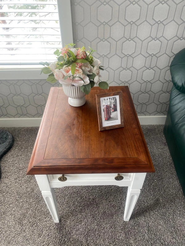 White and Wood End Table with Drawer