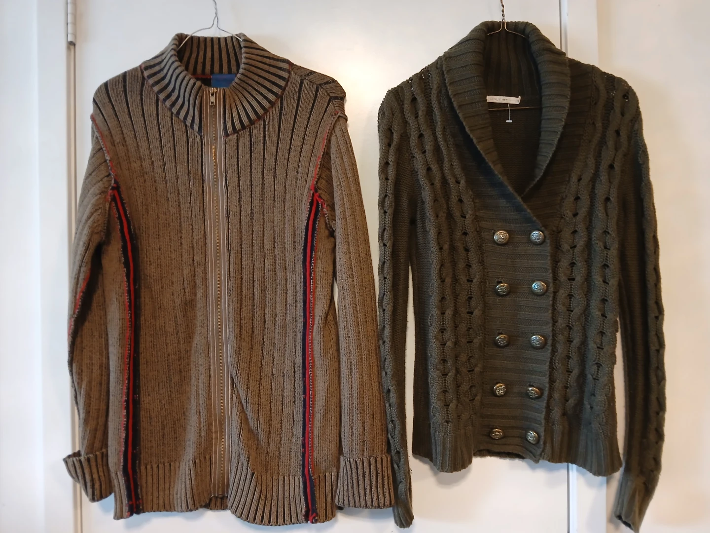 2 Knit Cardigans: Urban Rags (M/M) & Cotton Ginny. $8 EACH.