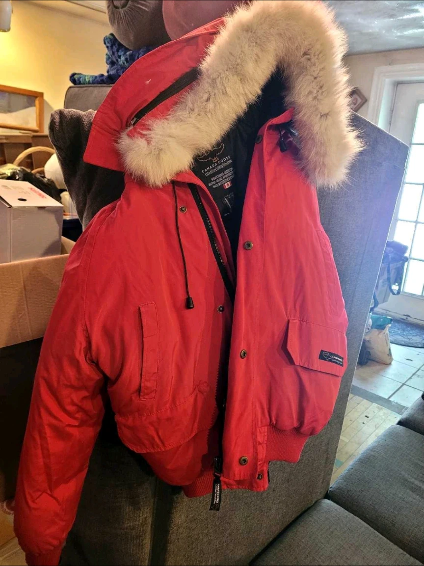Canada Goose Red Bomber Jacket with Fur Hood
