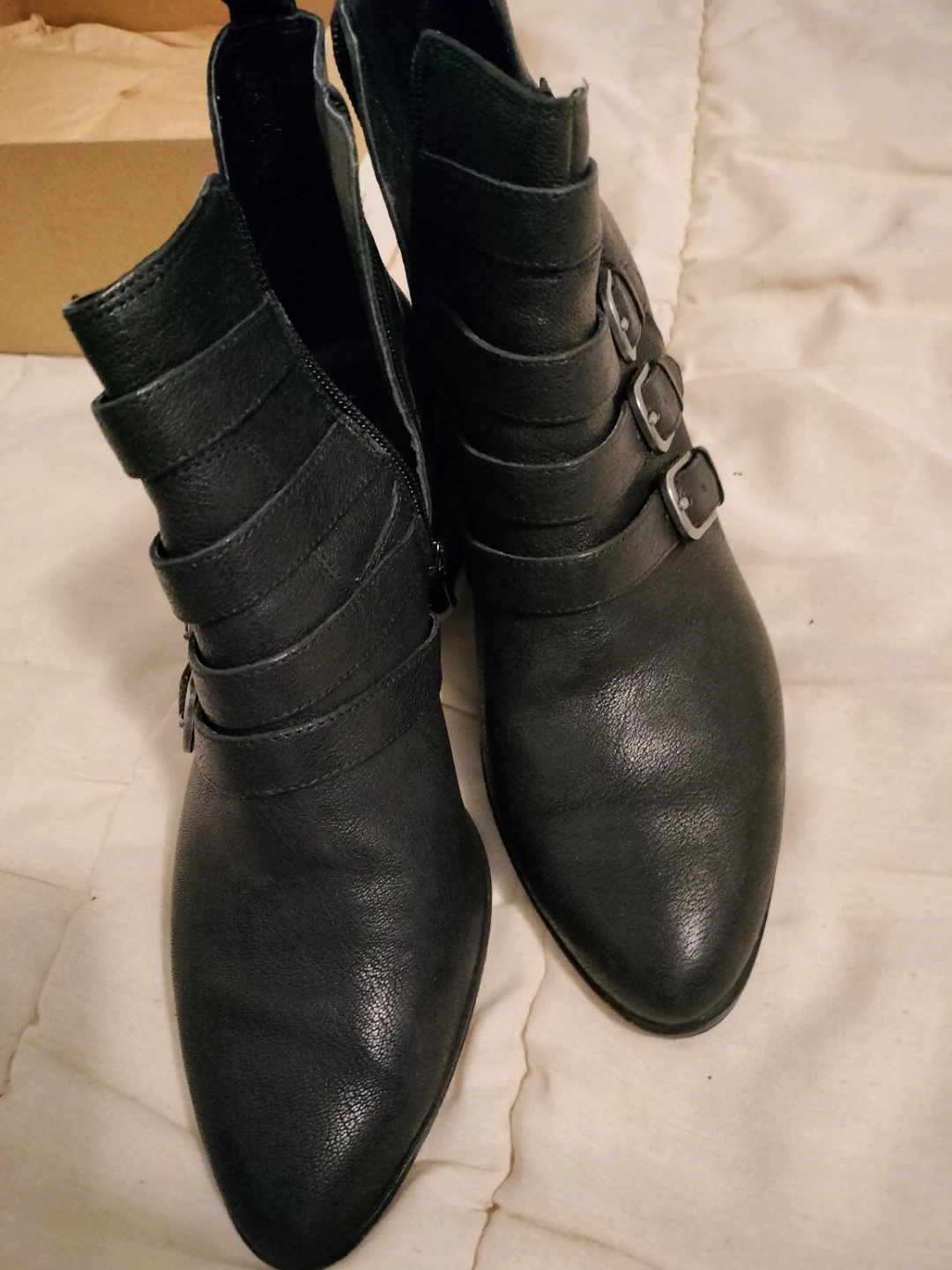 Black Leather Buckle Ankle Boots Size 10M - photo 4