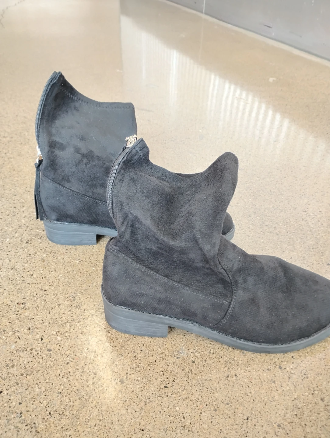 $ 6  Black Suede-Like Ankle Boots with Zipper - photo 5