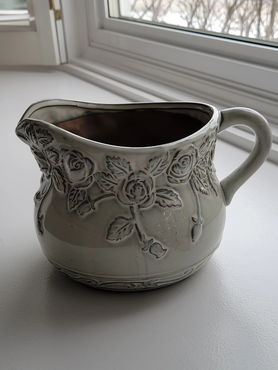 Embossed Roses Floral Pitcher. Planter.  Plant pot.