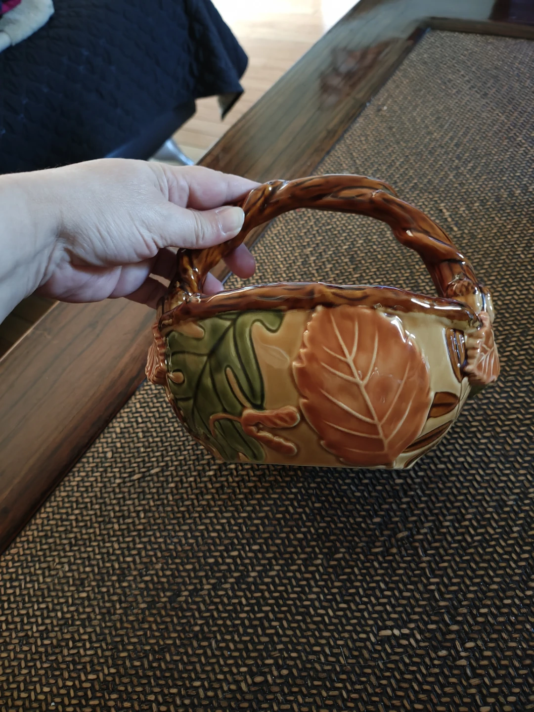 Harvest Ceramic Basket W Handle Fall Leaf Decor - photo 4