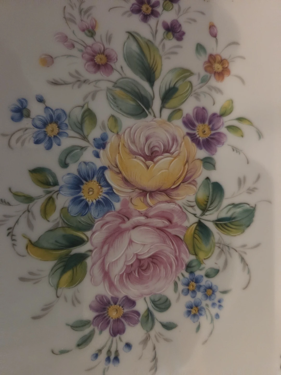 Vintage Floral Serving Tray with Gold Trim