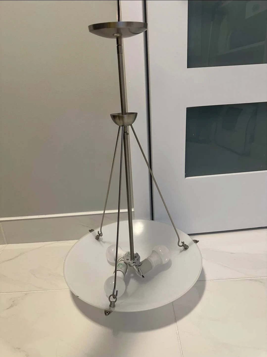 Brushed Nickel Semi-Flush Mount Light Fixture with White Shade - photo 2