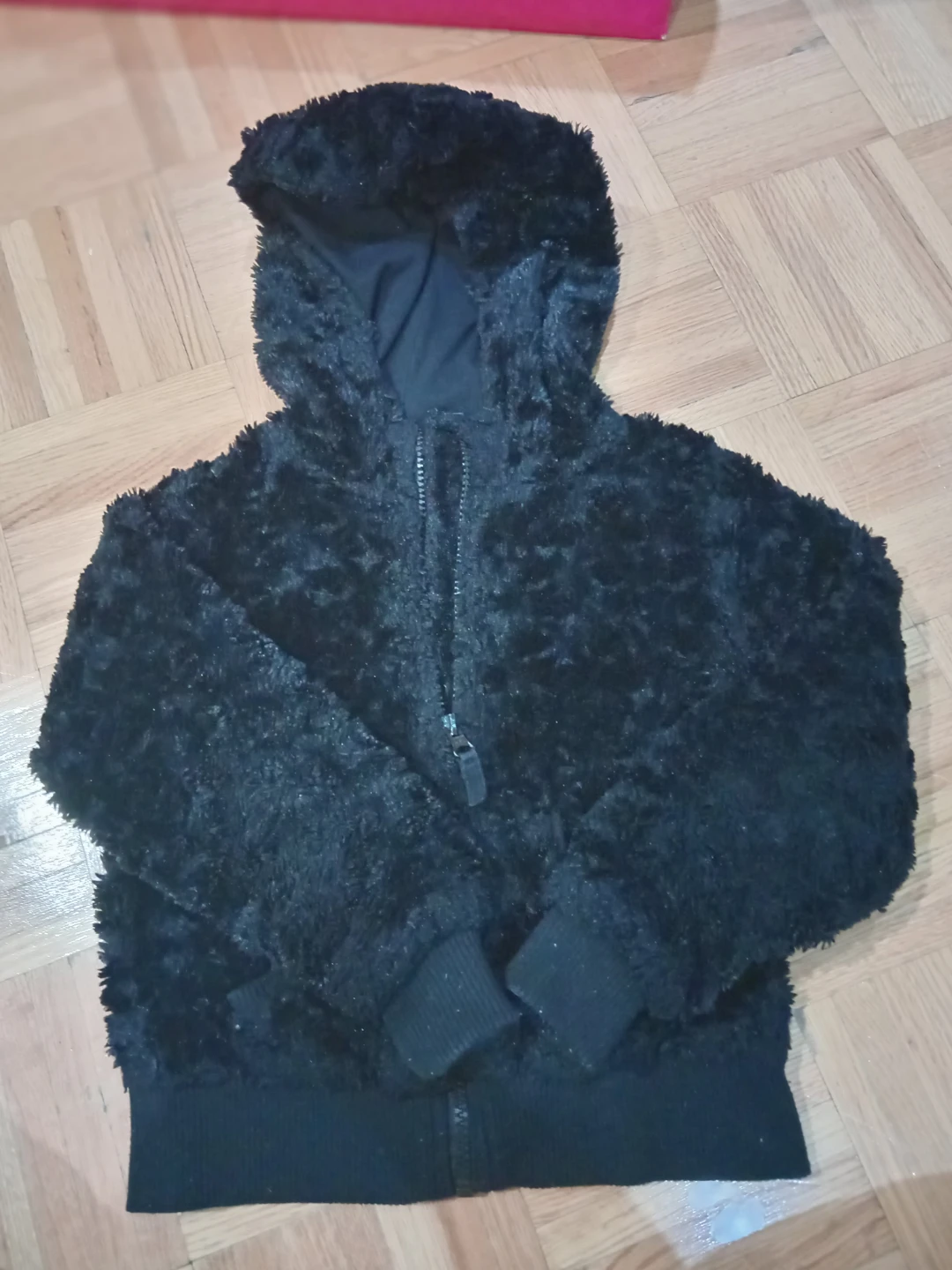 Black Fuzzy Hooded Jacket