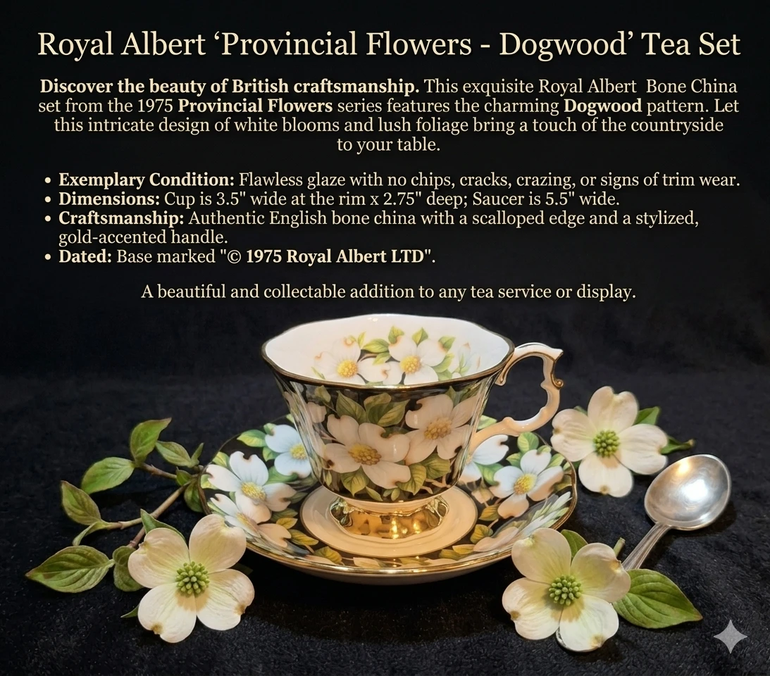 Royal Albert Provincial Flowers Dogwood Teacup and Saucer Set