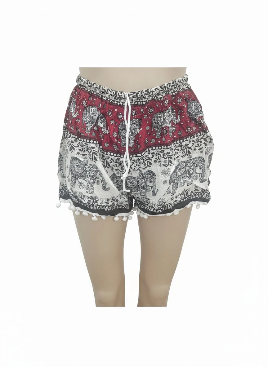 Women's Elephant Print Shorts with Pom-Pom Trim - photo 3