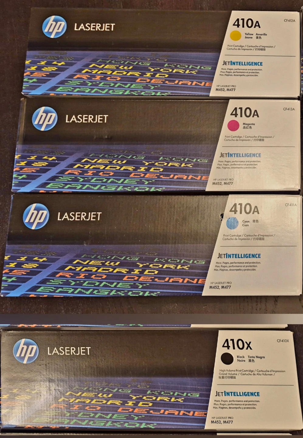 Sealed hp laser jet 410A colour & 410x black cartidges.