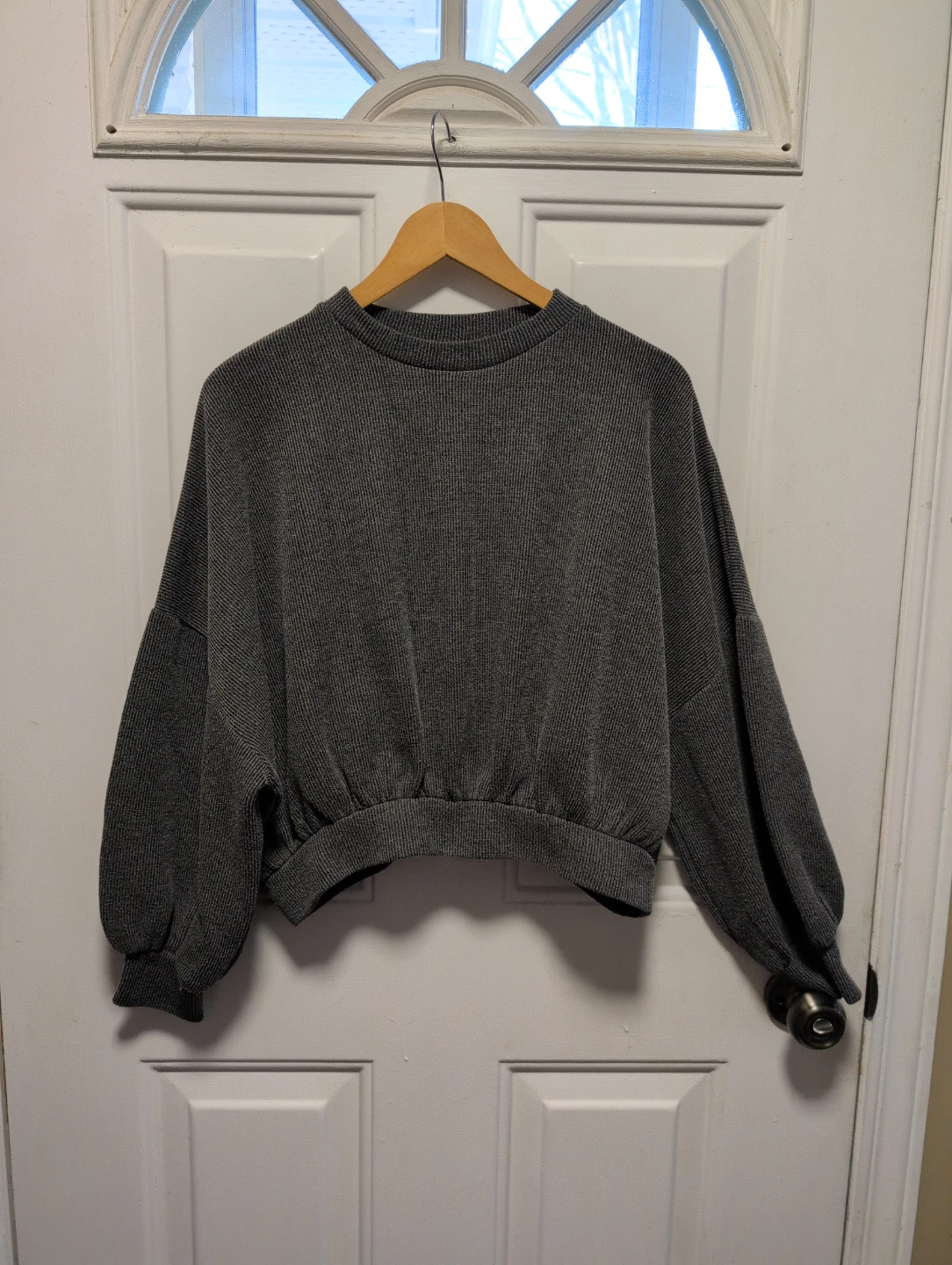 Pull & Bear Grey Ribbed Balloon Sleeve Sweater