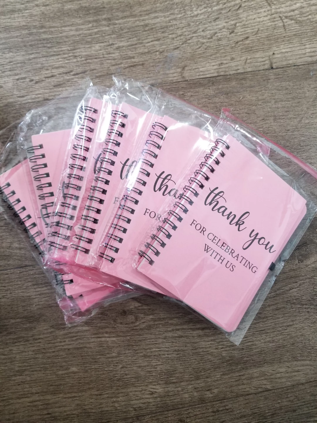 Pack of pink thank you notebooks