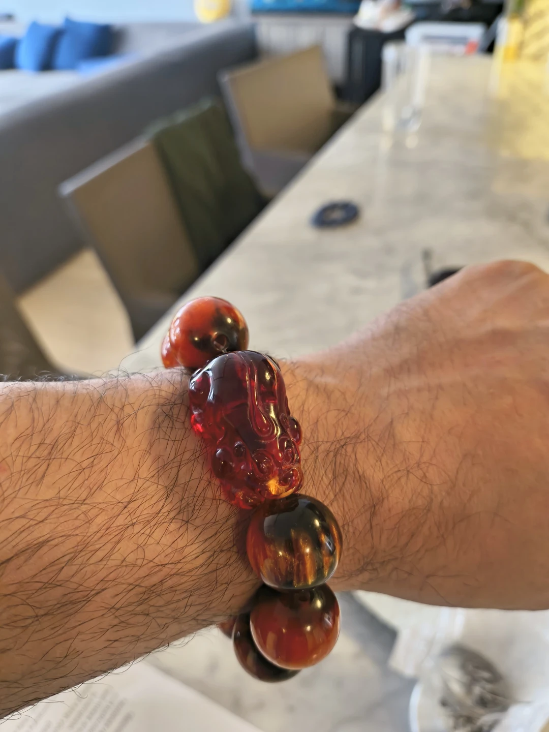 Bracelet with Carved Figurine and Amber Beads - photo 2