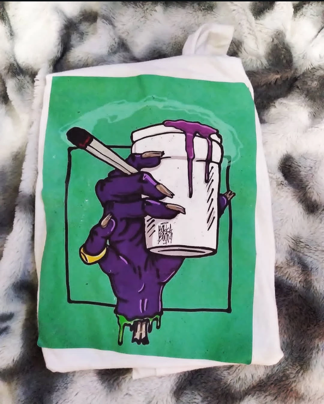 White T-Shirt with Purple Hand Graphic