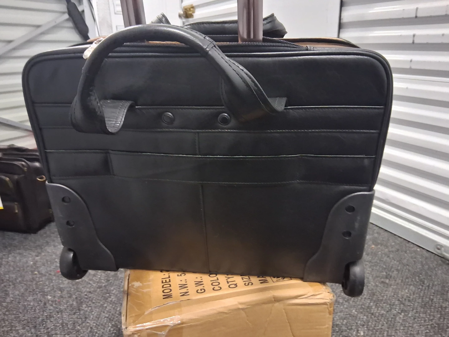 Black Leather Rolling Laptop Briefcase
