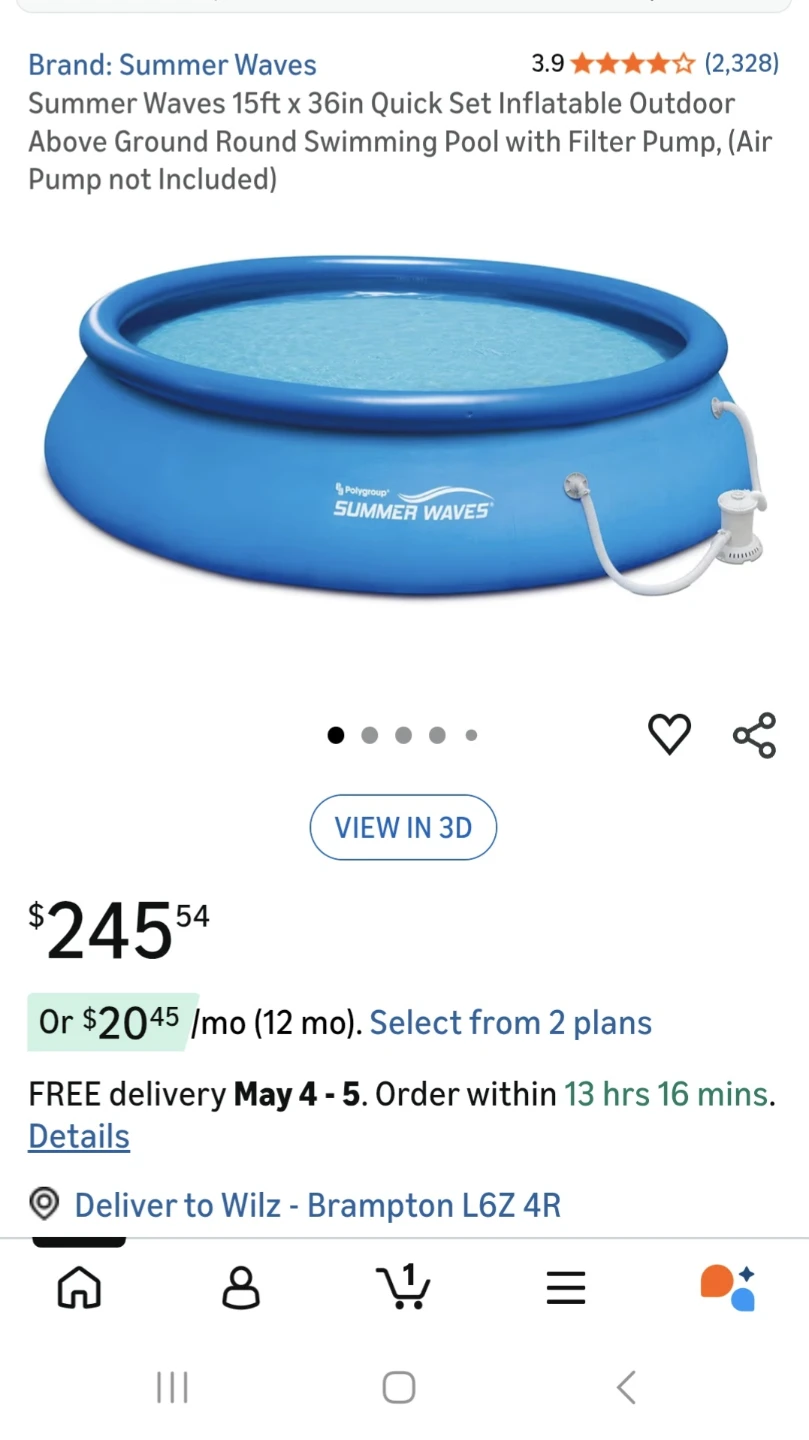 15ft x 36in Inflatable Pool Used