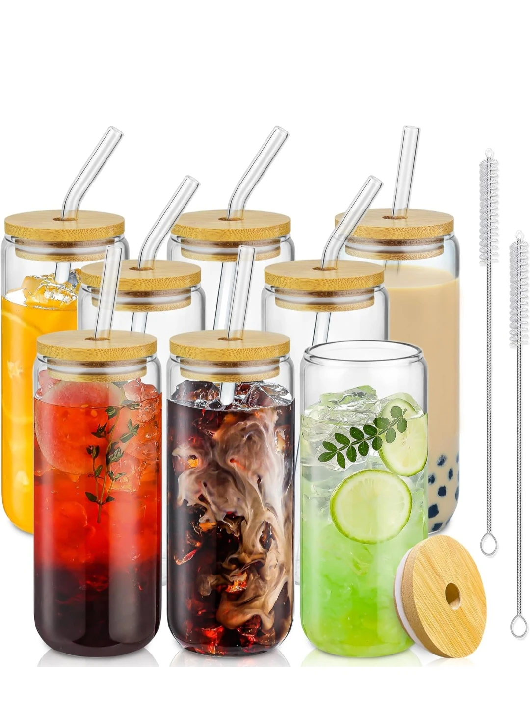 8-Piece 20 oz Glass Tumbler Set with Bamboo Lids and Straws - photo 2