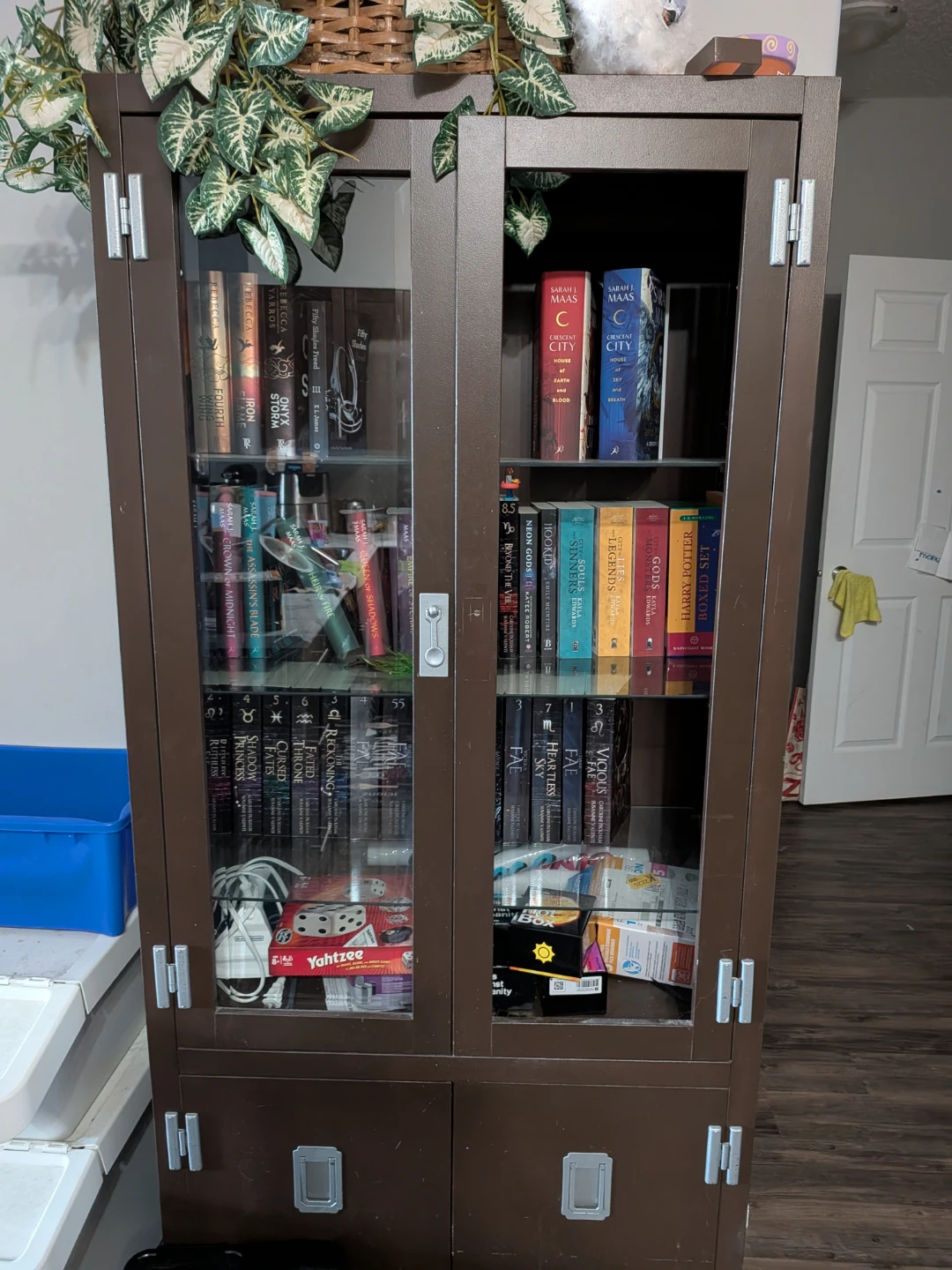 Brown Bookcase with Glass Doors