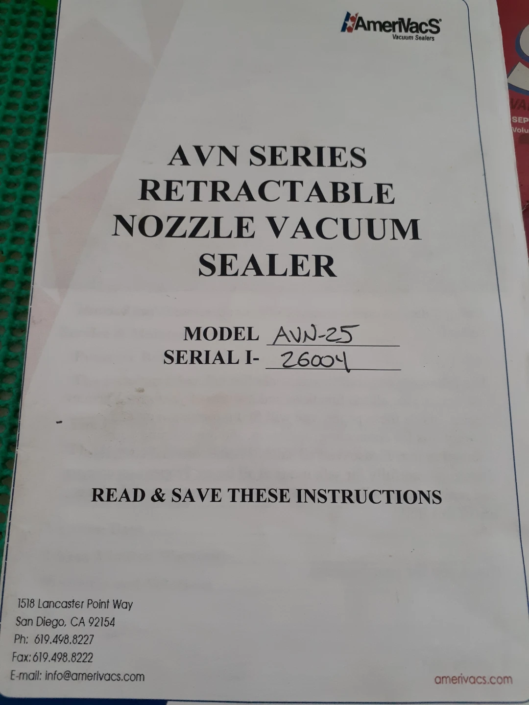 AmeriVac AVN-25 Retractable Nozzle Vacuum Sealer - photo 2