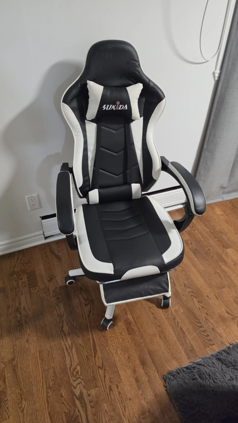Chaise de bureau de jeu Sukada noir et blanc