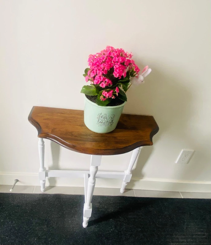 Half-moon Console Table - Wood Top & White Legs - photo 3