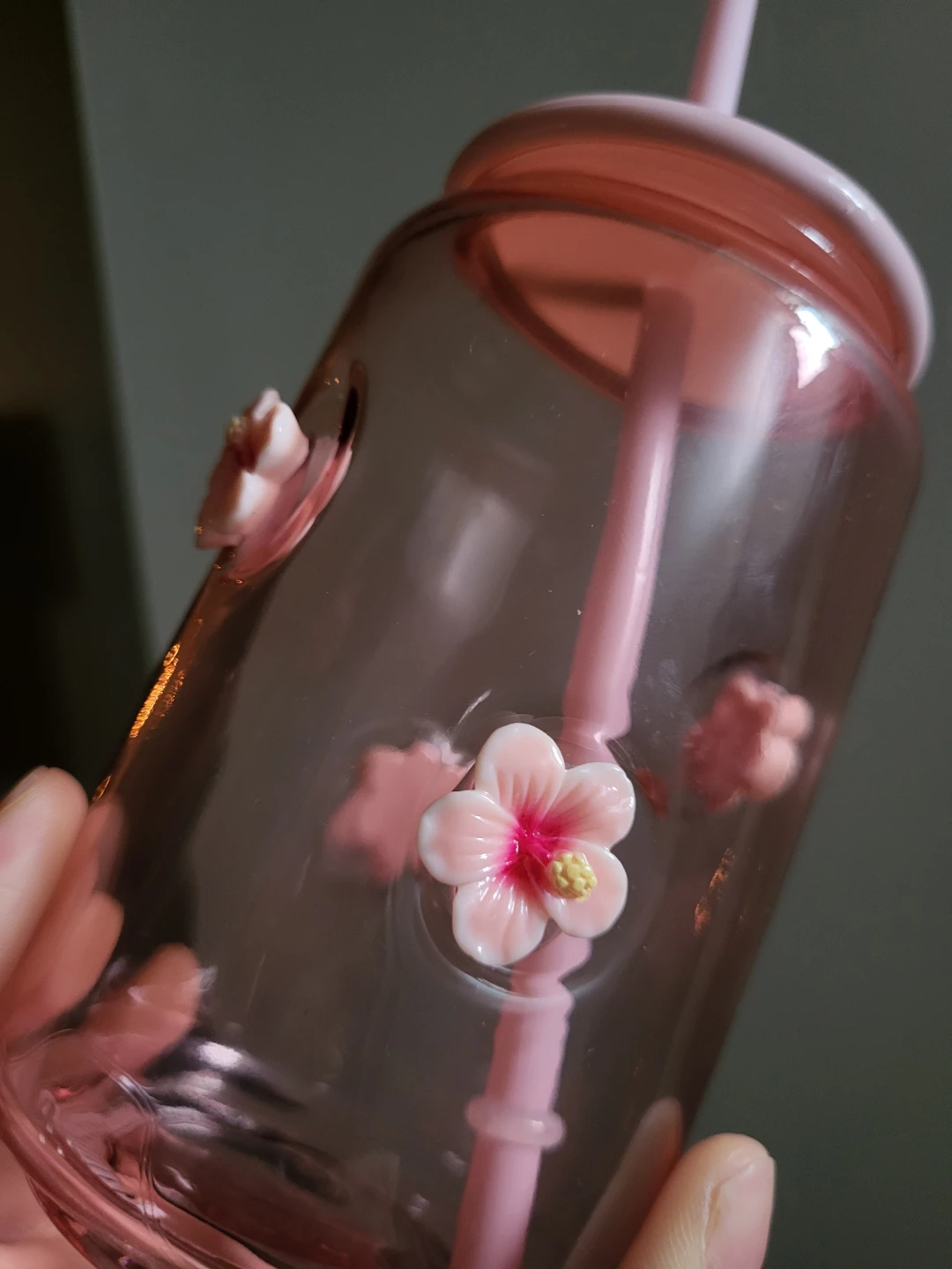 Pink Glass Tumbler with Flower - photo 3