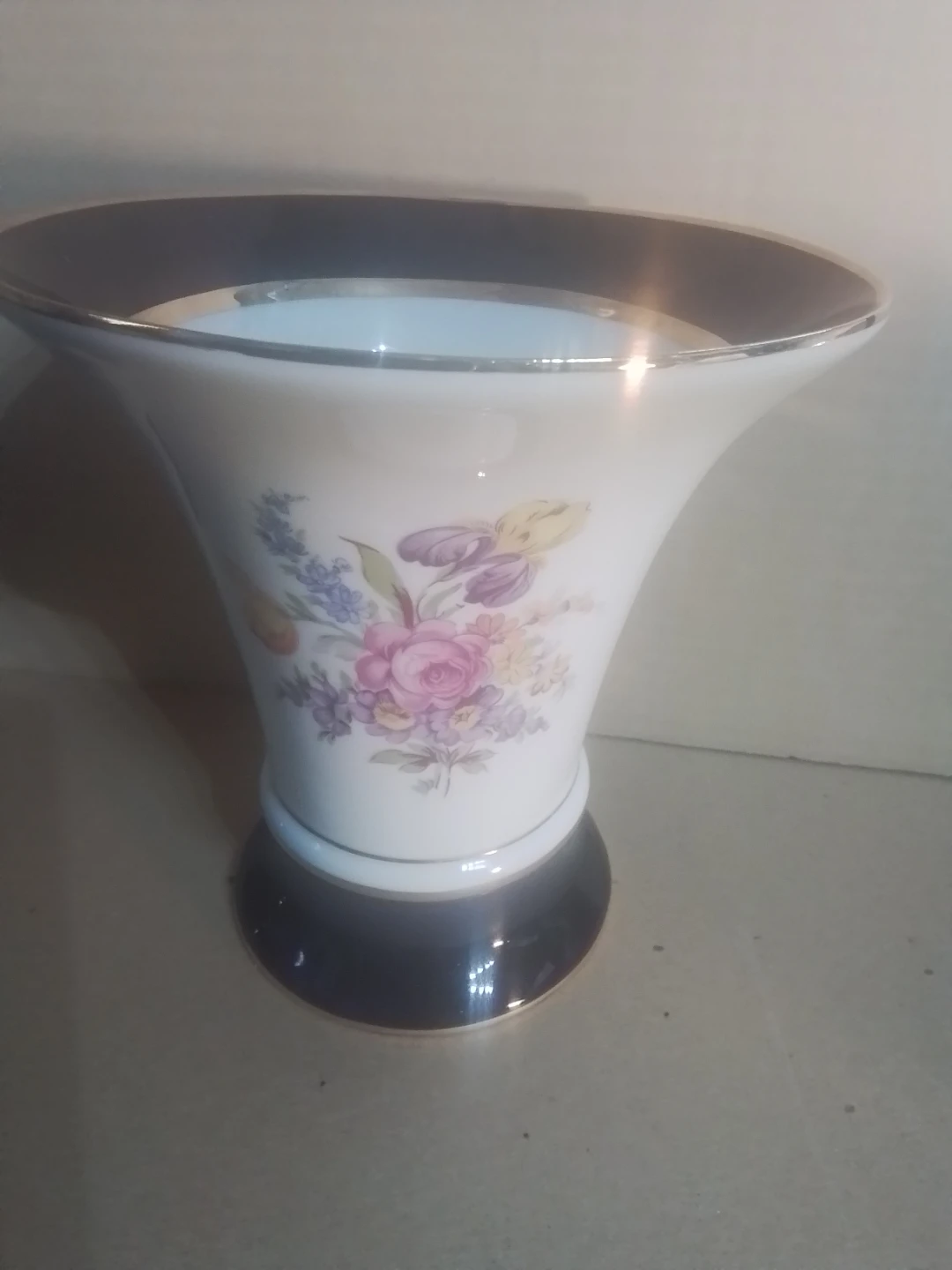 Vintage Royal Dux Bohemian Hand Painted Porcelain Trumpet Vase