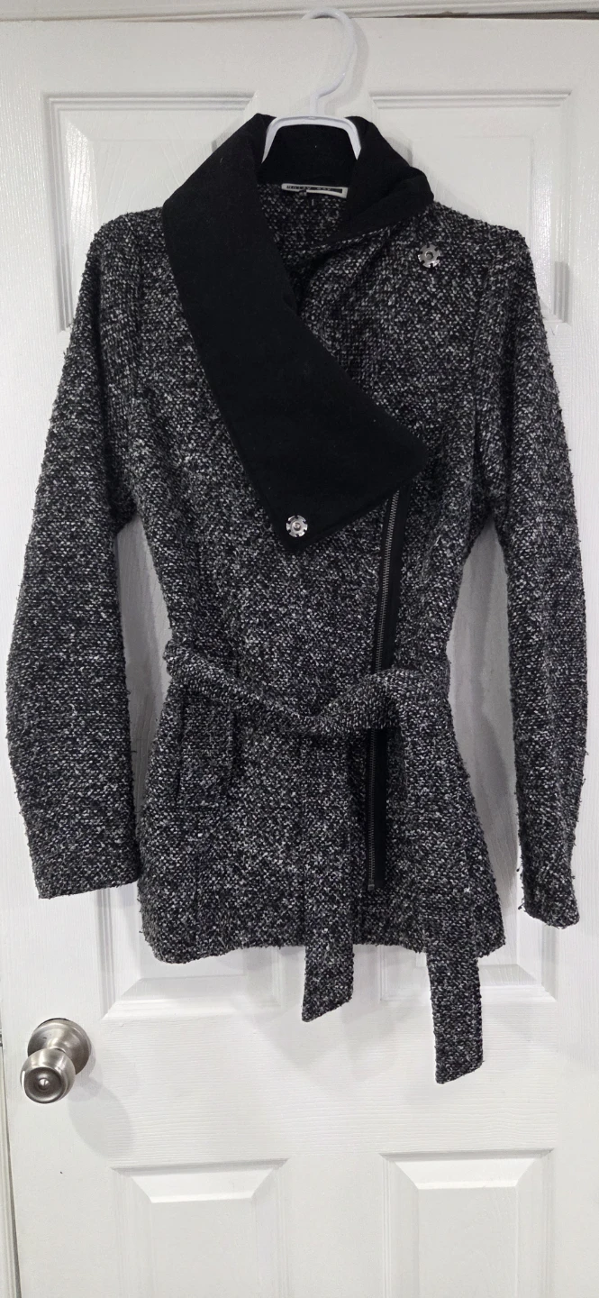 Noisy May Women's Grey Textured Jacket with Belt - photo 3