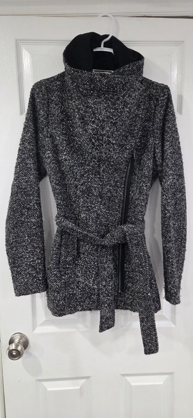 Noisy May Women's Grey Textured Jacket with Belt - photo 5