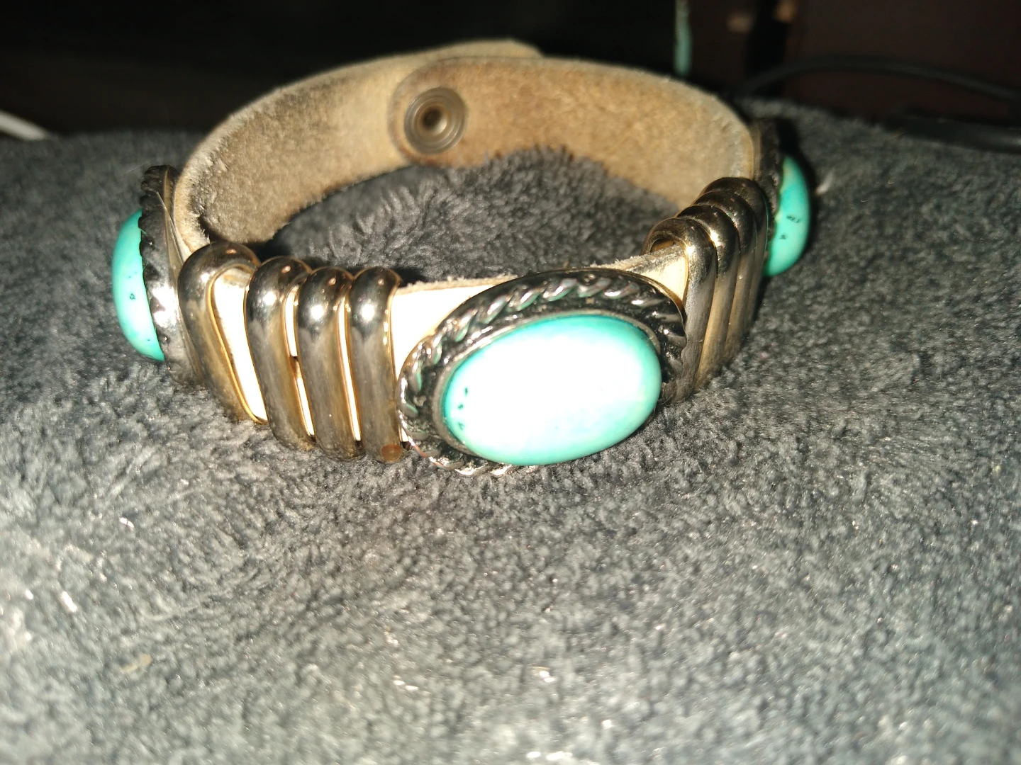 Handmade Navajo turquoise silver and leather bracelet