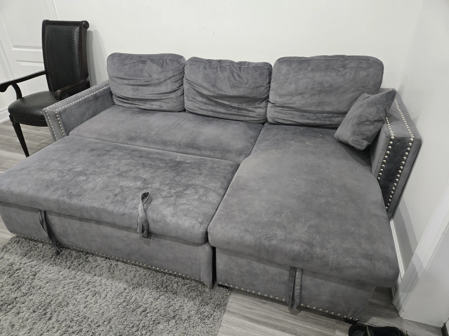 Grey Sectional Sofa cum Bed with Storage Chaise - photo 2