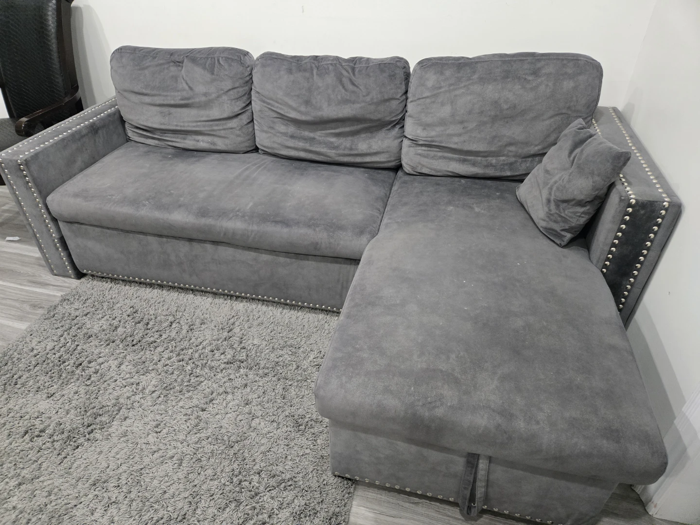 Grey Sectional Sofa cum Bed with Storage Chaise