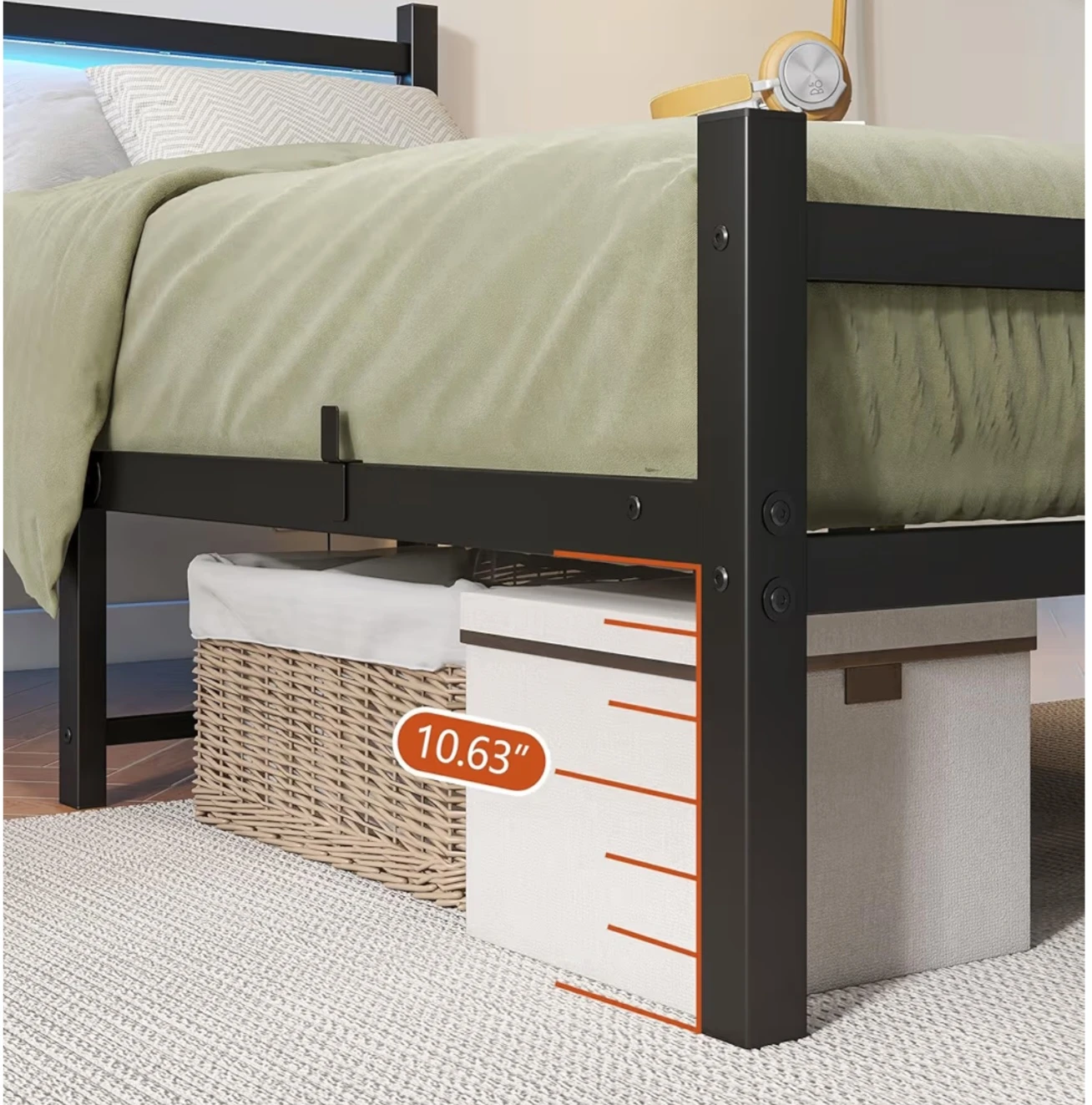 Twin Bed Frame with USB Ports and LED Lights - photo 4