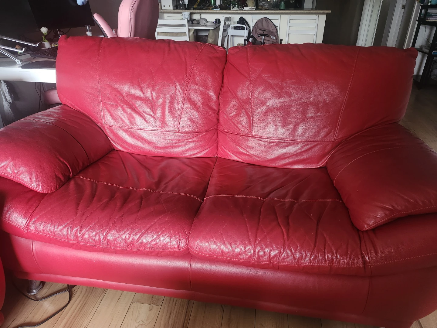 Red Leather Sofa - photo 2