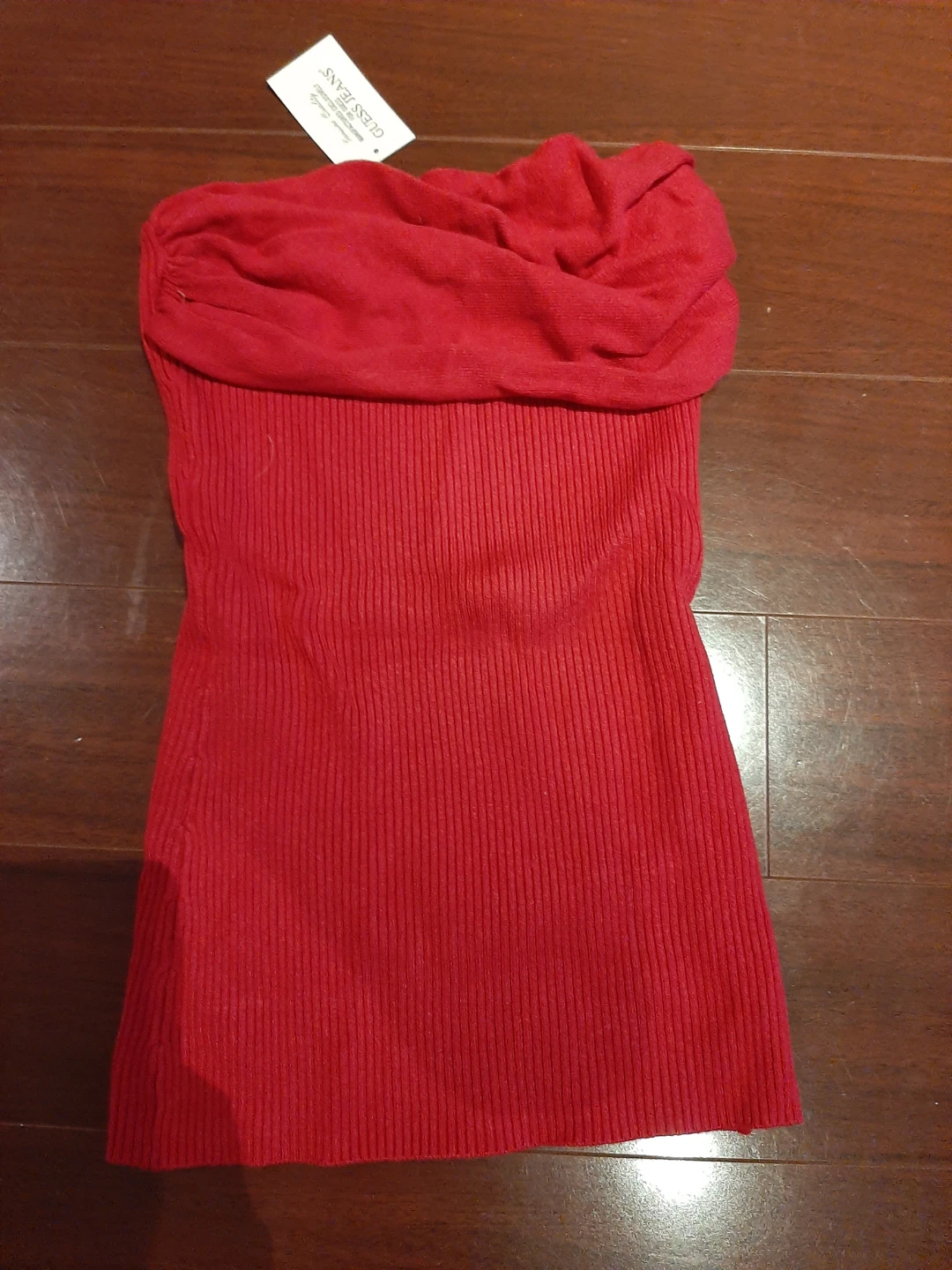 NEW Women's Guess Ribbed Knit Tube Top - Red & Black (Medium)