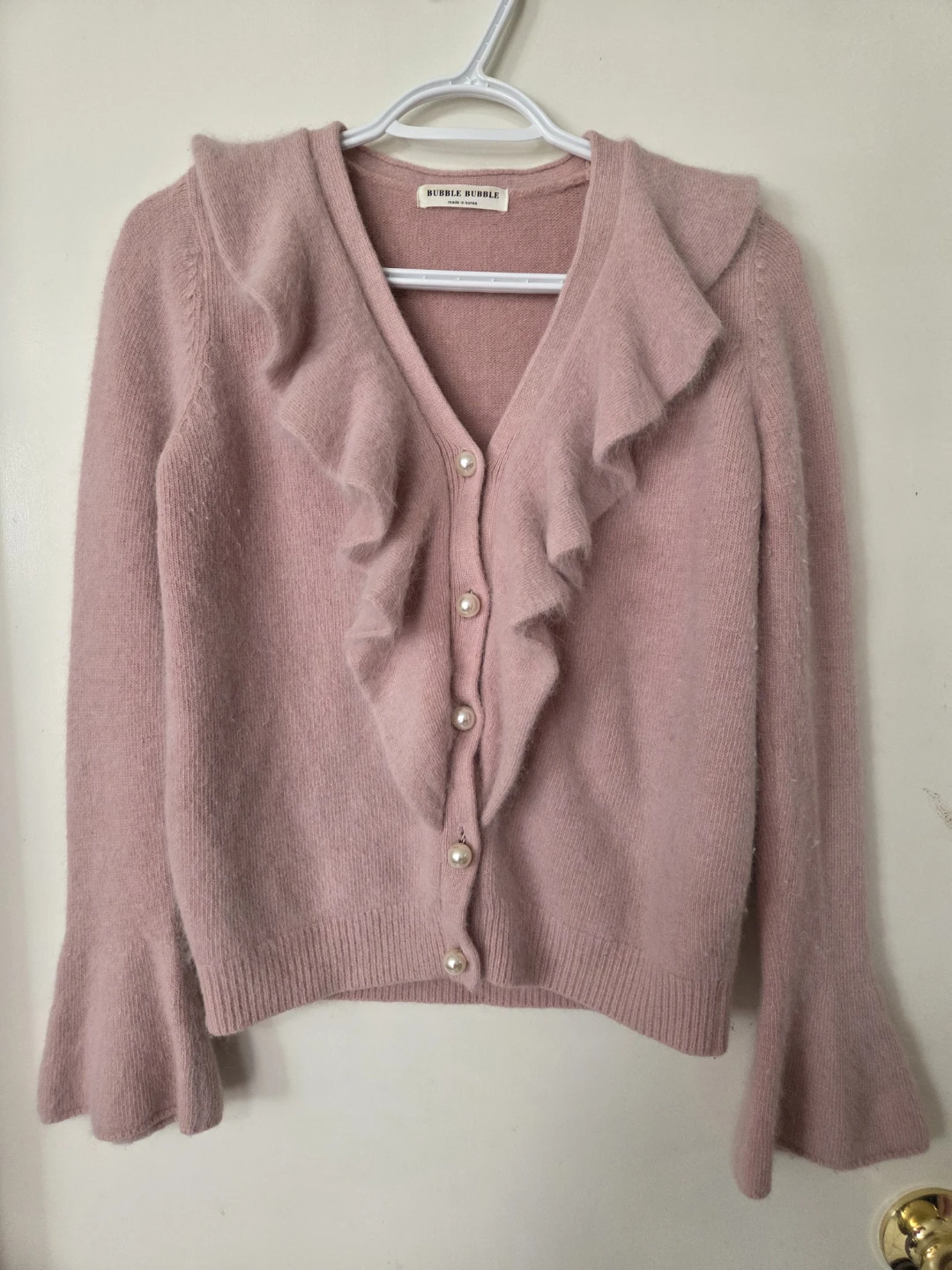 (Small)Pink Ruffle Cardigan