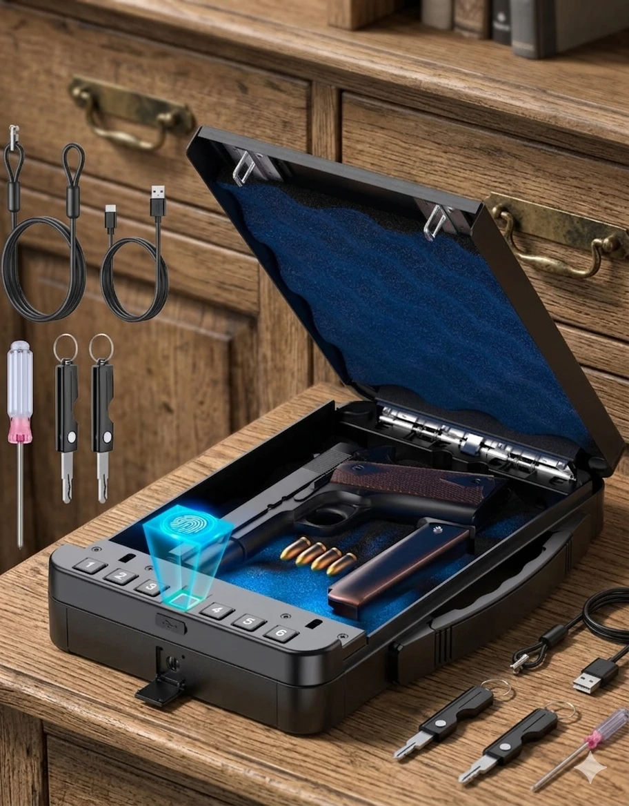 Biometric Gun Safe with Keypad and USB Charging