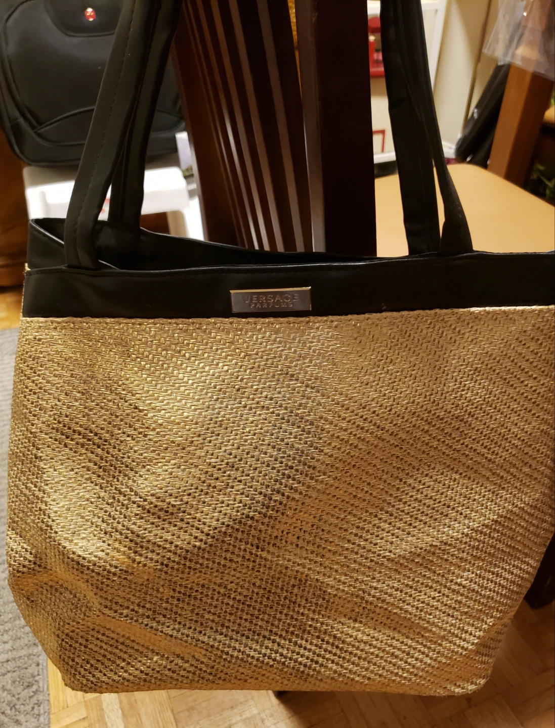 Versace Parfums Straw Tote Bag - Gold/Black