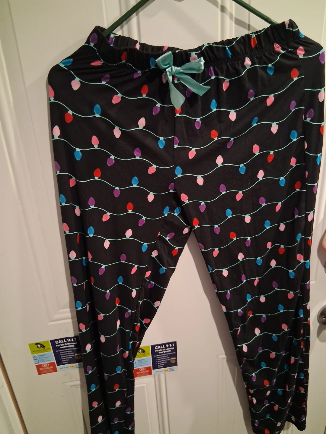 Black Pajama Pants with Christmas Lights Print