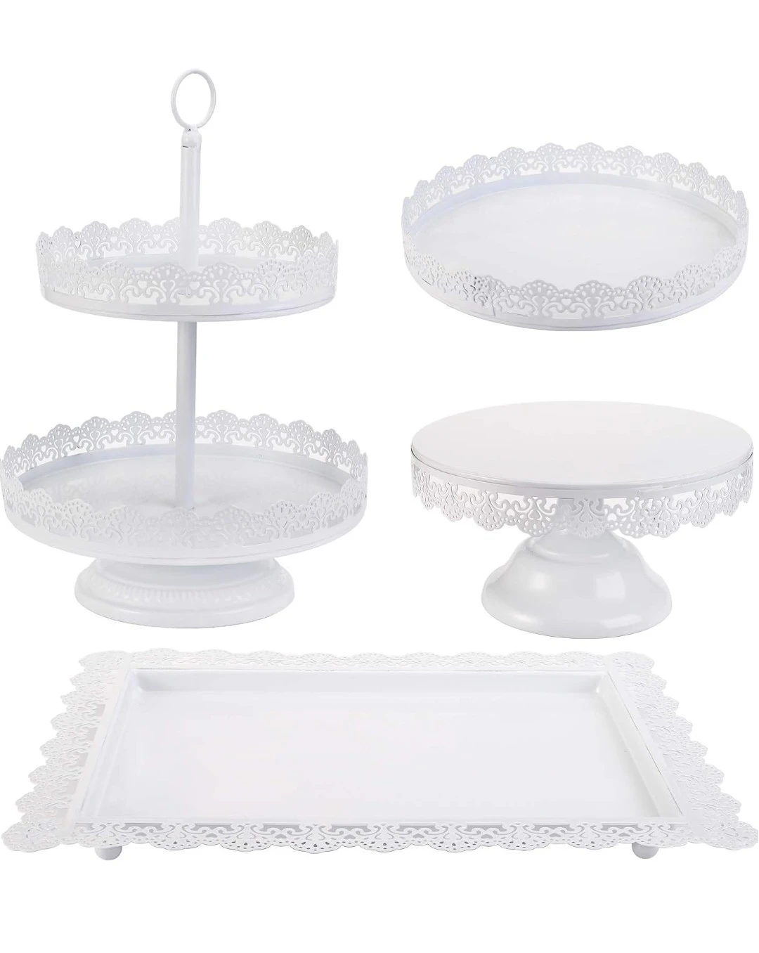 TOPZEA Set of 4 White Metal Dessert Stands