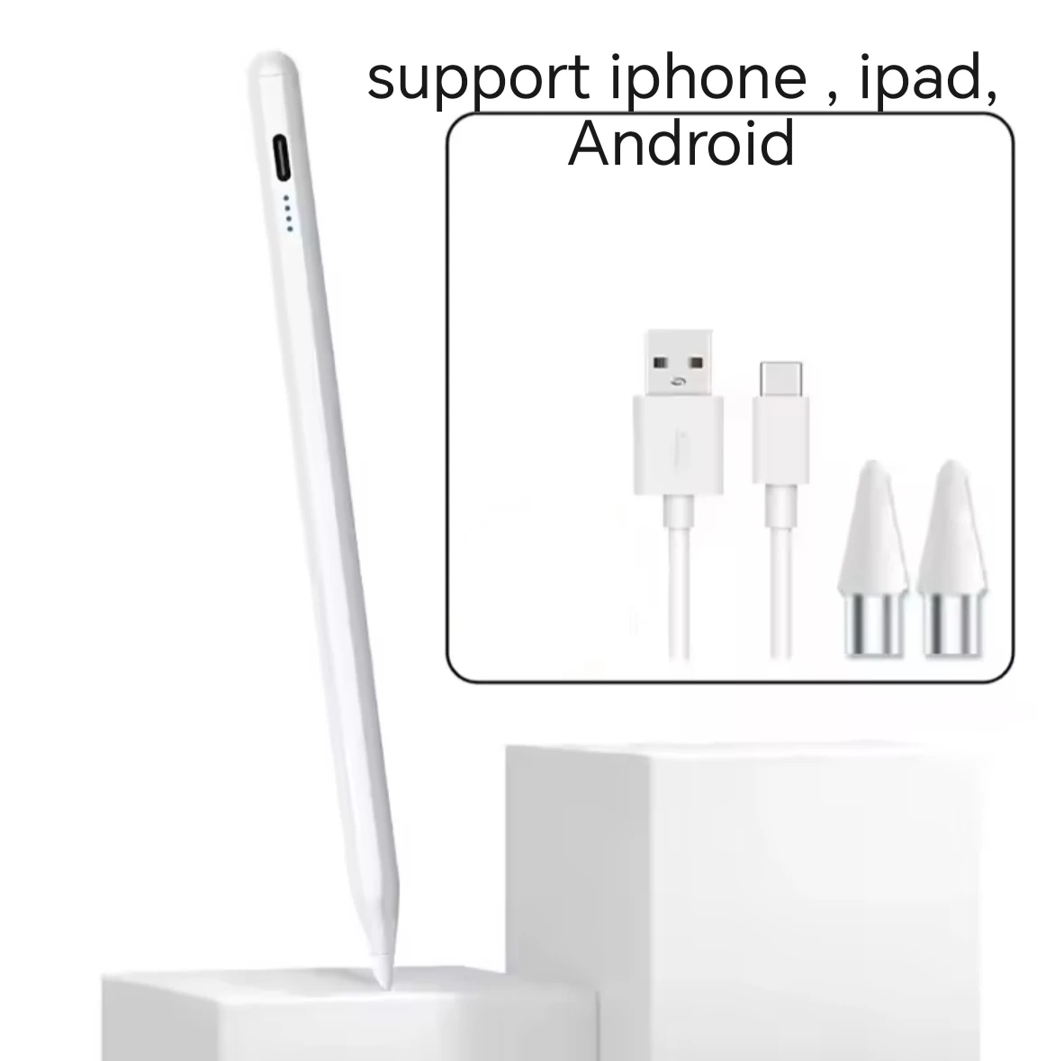 White Stylus Pen with USB-C Cable and Extra Tips