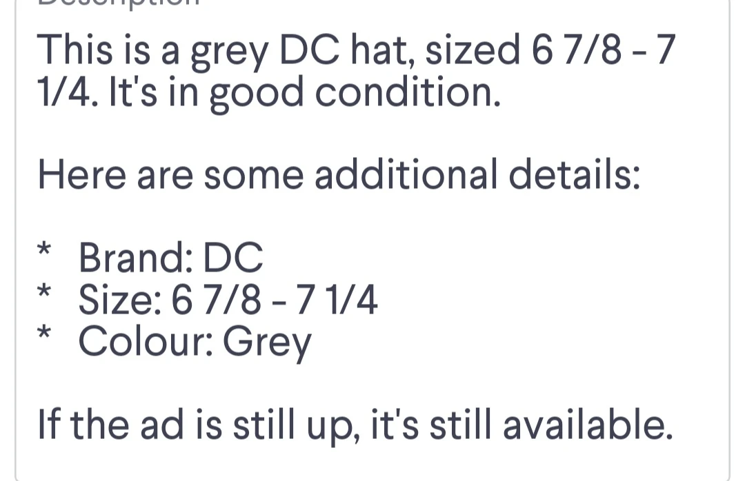 Men's  / Boys  Grey DC Hat - photo 4